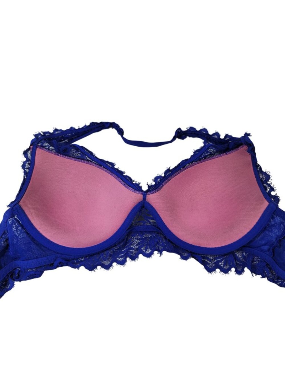PINK Victoria's Secret Lace Bralette Bra Blue Large C Lightly Lined Underwire - Picture 7 of 12